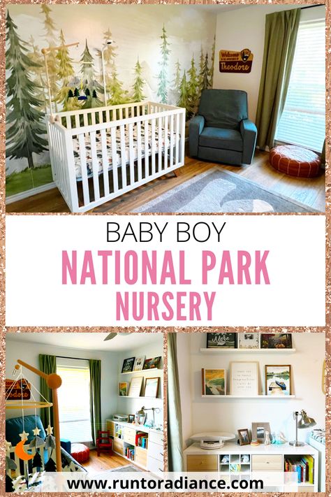 Baby Boy Nursery Tour: National Parks Theme Nursery Gender Neutral National Park Nursery, National Parks Nursery Theme, National Park Baby Nursery, National Parks Nursery, National Park Themed Nursery, National Park Nursery, Tree Wallpaper Mural, Nursery Tour, Nursery Nature