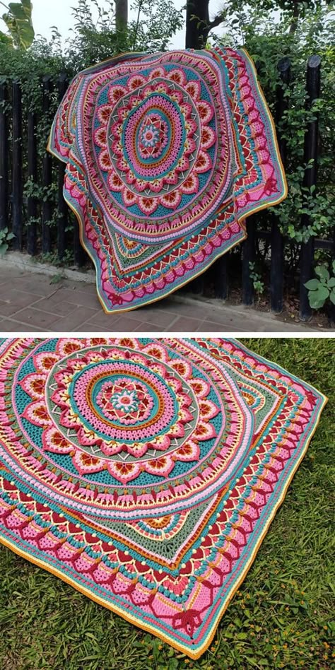 All NEW Crochet Blanket CALs 2023 Mandala Throw Crochet Pattern, Bohemian Blanket Crochet Pattern, 1001 Crochet Free Patterns, Mandela Crochet Blanket, Crocheted Afghan Patterns Free, Intricate Crochet Blanket Patterns, Crochet Blanket Patterns Mandala, Mandala Crochet Blanket Pattern Free, Blooming Joy Crochet Blanket