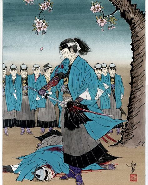 "Hijikata Toshizō, del Shinsen-gumi", de Hoshitama Kotarō (?). #hijikata #hijikatatoshizo #hijikatatoshizou #toshizohijikata #shinsengumi #bakumatsu #sakura #sakurablossom #japon #japan Japanese Culture Art, Anakin Vader, Samurai Artwork, Japanese Drawings, Japanese Art Prints, Japanese History, Japanese Folklore, Japanese Artwork, Japanese Illustration