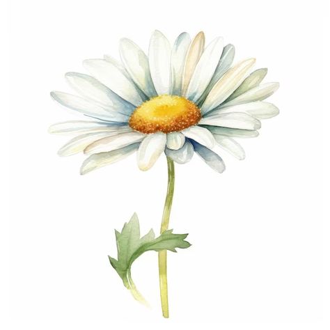 Hellonage | Freepik Daisy Flower Watercolor, Watercolour Daisy, Exam Drawing, Pea Tattoo, Daisy Illustration, Sweet Pea Tattoo, Daisy Photo, Daisy Watercolor, Watercolor Daisy