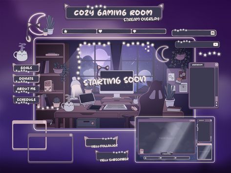 Twitch Camera Overlay, Cozy Twitch Overlay, Twitch Overlay Templates, Twitch Overlay Ideas, Cozy Gaming Room, Twitch Layout, Twitch Background, Overlays Twitch, Twitch Stream Overlay