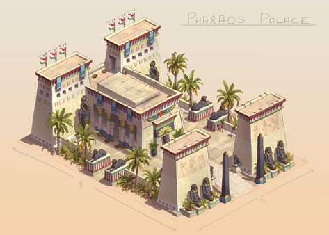 Egyptian Buildings, Casas Mine, 2d Isometric, Ancient Egypt Architecture, Forge Of Empires, Ancient Egyptian Architecture, Egyptian Architecture, Egypt Concept Art, Land Design