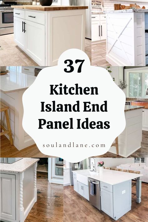 Transform your kitchen with these brilliant end panel ideas for a customized look! Discover unique and creative ways to add personality and style to your kitchen island. From intricate designs to sleek and modern finishes, these inspirations will make your island the focal point of your space. Get ready to elevate your kitchen aesthetic with these fabulous end panel ideas! Kitchen Island Decorative Ends, Wall Paneling Ideas Kitchen Island, Kitchen Cabinet Ends Ideas, Kitchen Remodel From Peninsula To Island, Kitchen Island Ends Ideas, Island Bookshelf End, Kitchen Side Cabinet Ideas, Kitchen Island End Panel Ideas, Side Of Island Ideas