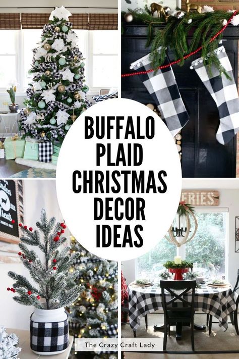 Buffalo Christmas Table Decor, Black And White Checked Christmas Tree, Buffalo Plaid Diy Christmas Decor, Buffalo Plaid Mantle Decor, Flocked Christmas Trees Decorated Buffalo Plaid, Buffalo Xmas Tree, Buffalo Plaid Halloween Decor, Black White Buffalo Plaid Christmas, Buffalo Plaid Tree Christmas Decor