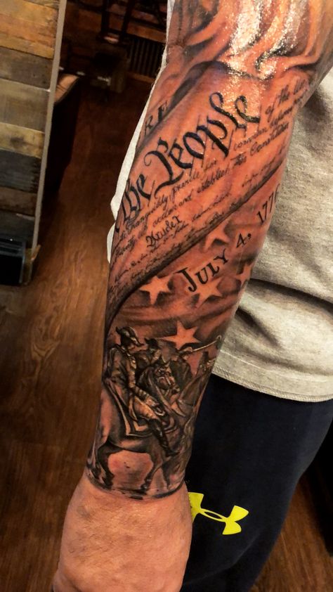 Latest tattoo. July 4th 1776, “We the people” American Themed Sleeve Tattoo, American Flag Tattoo Sleeve Men, American Arm Sleeve Tattoo, We The People Tattoo Forearm Flag, Mens Biblical Sleeve Tattoo, We The People American Flag Tattoo, Men Patriotic Tattoos, We The People Arm Tattoo, Usa Forearm Tattoo