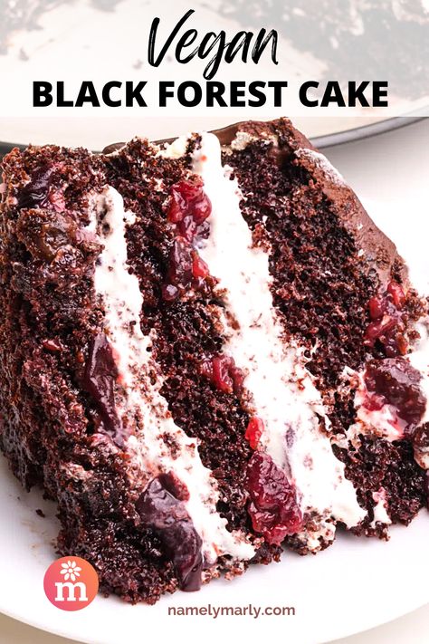 Raw Vegan Red Velvet Cake, Dairy Free Black Forest Cake, Vegan Black Forest Gateau, Vegan Gluten Free German Chocolate Cake, Eggless Black Forest Cake Recipe, Vegan Layered Cake, Vegan Cake Decorating, Vegan Black Forest Cake, Vegan Cherry Cake