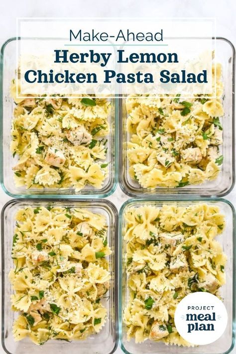 Pasta For Work Lunch, Cold Work Lunches Healthy, Herby Lemon Chicken Pasta Salad, Easy Pasta Salad With Chicken, Nordstrom Lemon Chicken Pasta Salad, Cold Lunch Prep Ideas, Lunch Ideas Prep Ahead, Chicken Pasta Recipes Cold, Packed Cold Lunch Ideas