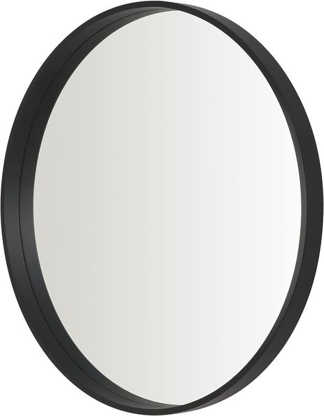 Round Wooden Framed Wall Mirror Size: 50x50x3cm (Height, Width, Depth) Modern Deep-set mirror profile. Finished in Black, neutral colours easily match any decor or colour scheme, making it an excellent choice for any living room, kitchen or bedroom wall. Pre-installed hangers allow the mirror to be wall-mounted easily. Black Round Mirror, Circle Mirror, Framed Wall Mirror, Neutral Colours, Round Wall Mirror, Round Wall, Neutral Colour Palette, Design Living, Round Mirrors