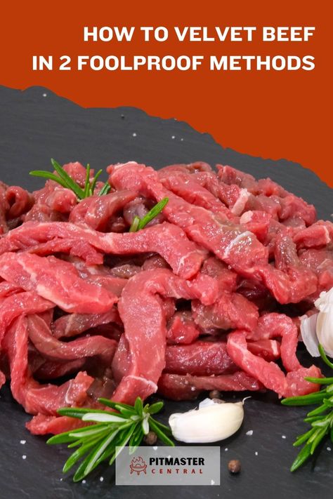 Learn how to achieve perfectly velvety beef every time with these two foolproof methods. Say goodbye to chewy, tough meat with these easy techniques that will elevate your stir-fries and Asian-inspired dishes. Perfect for adding a gourmet touch to your home cooking. How To Velvet Meat, Velveting Meat Chinese, How To Velvet Beef For Stir Fry, How To Make Beef Tender, Tiger Meat Recipe Beef, Tenderizing Beef With Baking Soda, Velvet Beef How To, Velveted Beef, Velvet Steak