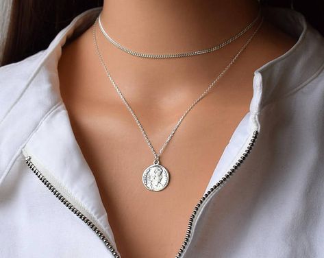 Diamond Jewelry Expensive, Layered Necklace Silver, Sterling Silver Necklace Dainty, Minimalist Necklace Silver, Hammered Silver Jewelry, Silver Necklace Simple, Silver Coin Necklace, Sterling Silver Choker, Silver Diamond Necklace