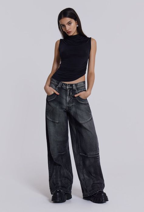 Black Wing Low Rise Colossus Jeans | Jaded London Black Ethereal, Colossus Jeans, Puzzle Graphic, Lookbook Ideas, London Clothing, Light Colours, Black Wings, Indigo Denim, Jaded London