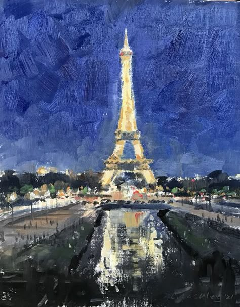 Places And Spaces Artists, Sense Of Place Art, City Painting Ideas, Christine Lashley, Oil Painting City, Paris Paintings, Eiffel Tower Painting, Famous Artists Paintings, Paris Painting