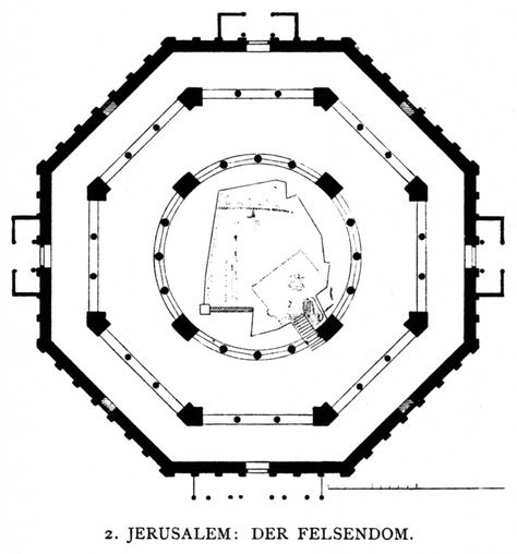 Dehio_10_Dome_of_the_Rock_Floor_plan Dome Of The Rock Drawing, Dome Of The Rock Sketch, Dome Of The Rock Painting, Islamic Dome Architecture, Dome Section Detail, Firmament Dome, Architecture Study, The Dome Of The Rock, Rock Temple