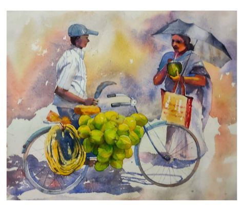 Memory Drawing, Bike Riding, Bike Ride, Art Work, Coconut, Composition, Bike, Drawings, Water