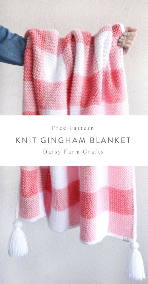 Free Pattern - Knit Gingham Blanket Knit Gingham, Gingham Blanket, Checkered Blanket, Knitting Patterns Free Blanket, Easy Knitting Projects, Knitted Blanket, Knitted Afghans, Baby Blanket Knitting Pattern, Minecraft Pixel Art