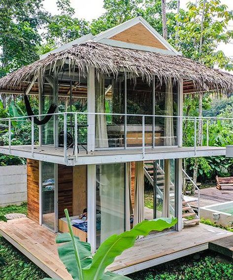 Stilts House, Beach Cabanas, Small Beach Houses, Hut House, Tropical House Design, Bamboo House Design, Rest House, Container Architecture, Bamboo House