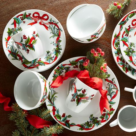 16-Pc. Christmas Dinnerware Set | OneStopPlus Christmas China Patterns, Red Microwave, Christmas Dinner Set, Christmas Dinnerware Sets, Christmas Dining Table Decor, Holiday China, White Dinnerware Set, Holiday Dinnerware, Christmas Dining Table