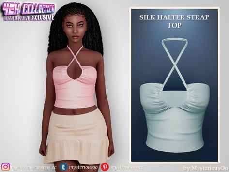 The Sims Resource - Y2K - Silk halter strap top The Sims Resource Y2k, Sims 4 Halter Top, Sims 4 Cc Tube Top, Sims 4 Cc Tank Top, Sims 4 Thong Cc, The Sims 4 Cc Tops, The Sims 4 Cc Top, Sims 4 Cc Clothes Y2k, Pink Y2k Top