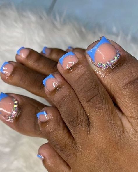 Sky Blue Toe Nails, French Tip Toe Nails With Design, Blue Toe Nails With Design, Blue French Tip Toe Nails, Baby Blue Toe Nails, Blue Acrylic Toes, Blue French Tip Toes, Blue Toes Nails, Royal Blue Toe Nails