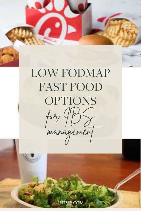 text reading "Easy Low FODMAP Fast Food Options for IBS Management" over pictures of some of the low fodmap options Low Fodmap Elimination Phase, Fodmap Elimination Phase, Low Fodmap Diet Food Lists, Low Food Map Diet, Fodmap Diet Food Lists, Fodmap Elimination Diet, Food Map Diet, Fodmap Food List, Easy Low Fodmap