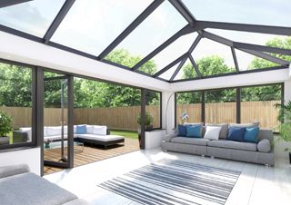 Sunroom Modern, Sunroom Window Ideas, Orangery Roof, Flat Roof Systems, Modern Sunroom, Flat Roof Skylights, Skylight Glass, Roof Lantern, Living Roofs