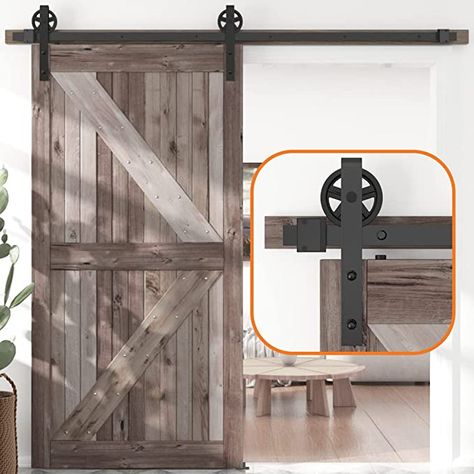 Amazon.com: SKYSEN 6FT Single Sliding barn Door Hardware kit, Barn Door Track, 1/4” Thick Material- 4FT-13FT Available- Smooth and Quiet- Easy to Install- Black (Big Wheel) : Tools & Home Improvement Install Barn Door, Single Sliding Barn Door, Barn Door Installation, Barn Door Kit, Barn Door Track, Door Track, Cool Doors, Sliding Barn Door Hardware, Sliding Door Hardware