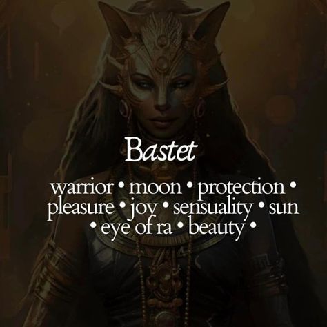 🌟 Who is Bastet? Bastet is one of the most beloved deities in ancient Egyptian mythology. She is the goddess of home, fertility, childbirth, women's secrets, and cats. Often depicted as a lioness or as a woman with the head of a lioness or domestic cat, Bastet embodies both fierce protection and nurturing gentleness. 🌟 Symbols of Bastet: Cats: Representing grace, agility, and protection. Sistrum: A musical instrument symbolizing joy and festivity. Ankh: The symbol of life. Eye of Horus: Pr... Bastet Art Goddess, Basset Egyptian Goddess, Bastet Goddess Witchcraft, Bastet Goddess Art, Chakra Prompts, Bastet Altar, Bast Goddess, Egyptian Bastet, Cat Symbolism