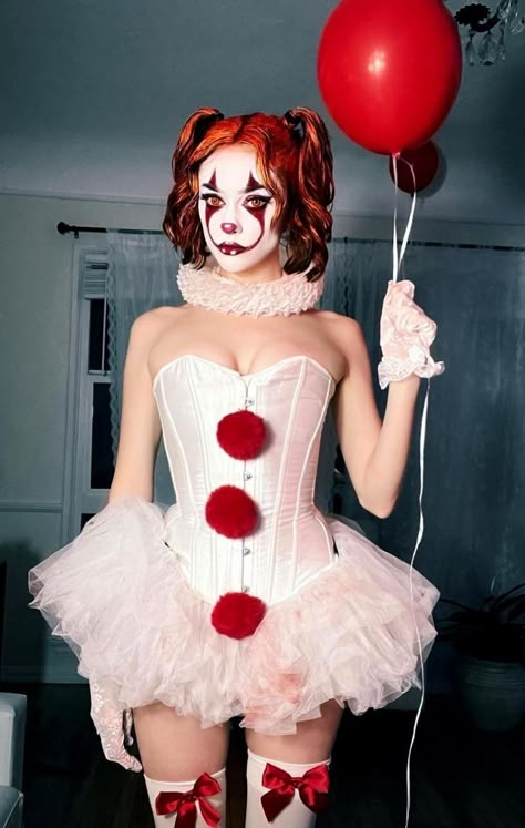 Ballerina Clown Costume, Freakshow Halloween Costume, Creepy Carnival Costumes, Halloween Clown Costumes Women, Womens Clown Costume, Clown Halloween Costumes For Women, Hot Clown Costume, It Clown Costume, Clown Costume For Women