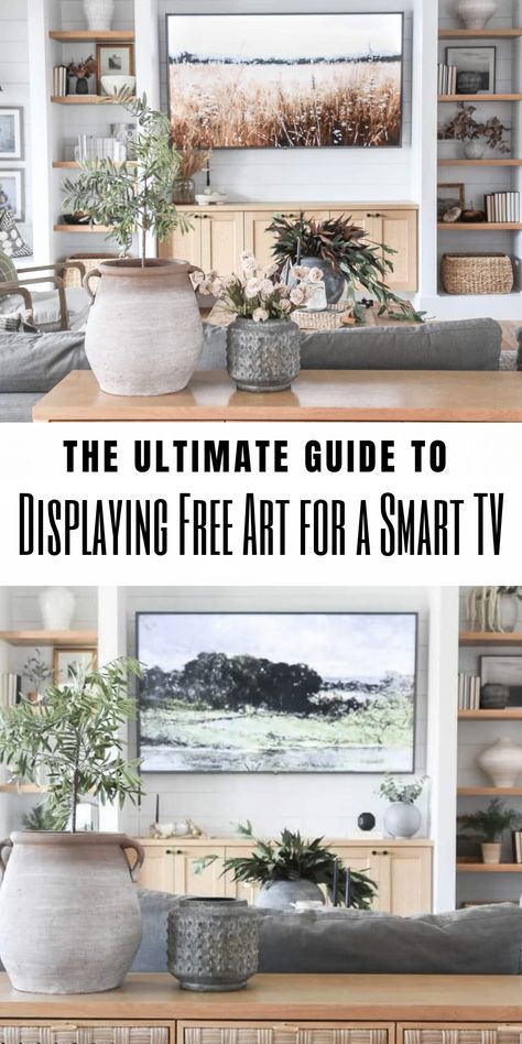 The Ultimate Guide to Displaying Free Art for a Smart TV Cute Modern Farmhouse, White Home Exterior, Living Room Vision Board, Diy Rustic Farmhouse, Room Vision Board, Modern Farmhouse Ideas, Future Living Room, Crafts For Beginners, Home Office Wall Art