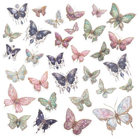 Butterfly Design For Project, Beautiful Butterflies Art Drawings, Cute Vintage Stickers, How To Make Transparent Stickers, Pink Vintage Stickers, Butterfly Stickers Free Printable, Aesthetic Butterfly Printable, Aesthetic Stickers Love, Butterfly Vintage Sticker