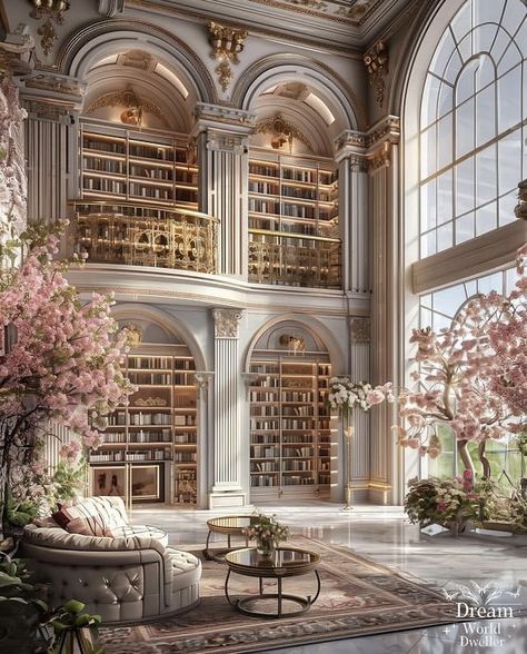 Fancy Houses Interior, Acotar Instagram, Luxury Library, Luxurious Library, Dream House Library, Cozy Home Interior, Big Library, Castle House Design, Spring Court