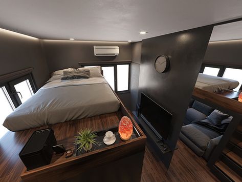 Dark Theme Bedroom, Loft Beds For Small Rooms, Small Bedroom Interior, Beds For Small Rooms, Loft Style Bedroom, Loft Bed Plans, Black Bedroom Design, Theme Bedroom, Small Room Design Bedroom