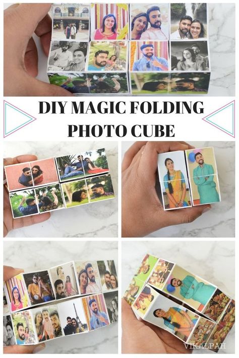 Photo cubes are always a popular room decor as well as a nice keepsake for gifting. When the photo cube is a folding and magically interactive then no words are needed to explain that. This is a quite popular DIY which I wanted to attempt making for a long time. Many tutorials online show it as easy as taking a group of 8 cubes and gluing the photos and making cuts here and there but I realized that it is not that easy to make. I failed many times and finally figured a solution. I will… Folding Picture Cube, Cube Picture Diy, Block Picture Cube, Diy Picture Cube Photo Blocks, Magic Photo Cube, Picture Blocks Diy, Picture Cubes Diy Photo Blocks, Cube Photo Blocks, Photo Blocks Diy Wood