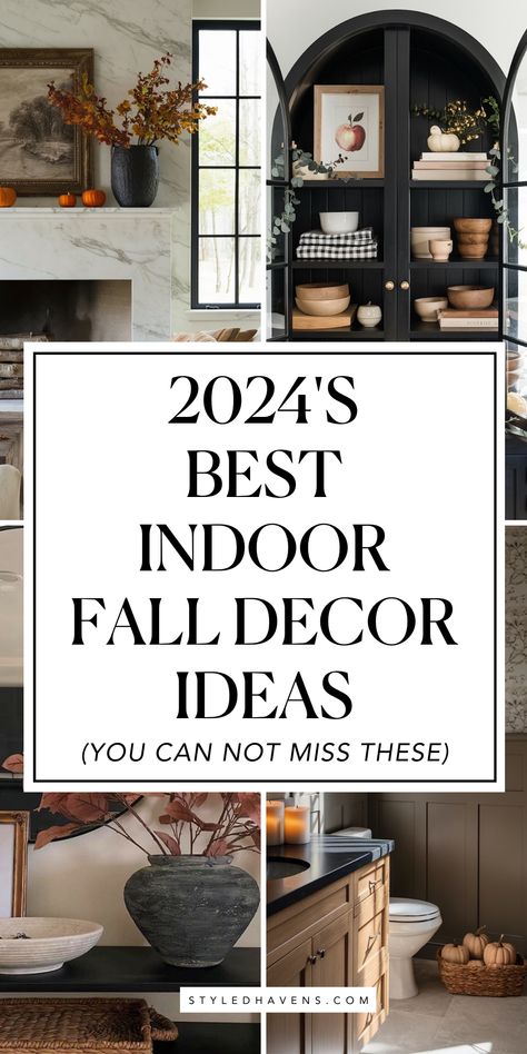 Searching for cozy fall home decor? We bet a *venti* PSL you'll be obsessing over these neutral fall decor ideas as much as we are! In 2024, modern fall decor trends are full of deep jewel tones & moody fall room decor - and we are *here* for it! Whether you just want to browse some pretty fall decor inspiration, or want to plan your fall house decor /c fall apartment decor in advance - *these* are the simple fall home decor ideas you need to see! (+Fall living room decor, fall mantle decor) Fall Decorations Inside The House, Modern Farmhouse Autumn Decor, Fresh Fall Decor Ideas, Modern Cottage Fall Decor, Interior Design Trends Fall 2024, 2024 Fall Home Decor Trends, West Elm Fall Decor, Fall Home Aesthetic Kitchen, 2024 Trending Fall Decor