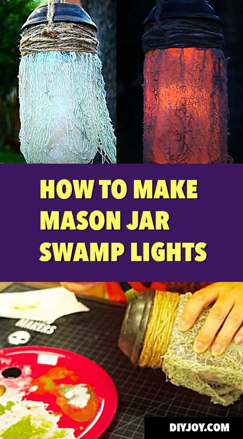 Cool Mason Jar Ideas for Halloween DIY Decor - How to Make Swamp Lights for Outdoor Yard Decorations at Halloween -DIY Halloween Decor Ideas for Front Yard -- Spooky and Creepy Yard Decor Ideas via @diyjoycrafts Swamp Lights, Mini Haunted House, Halloween Lights Diy, Yard Decor Ideas, Voodoo Halloween, Scary Halloween Decorations Diy, Halloween Lights Decorations, Lights Decorations, Halloween Outside