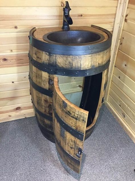 Discover the world of woodworking with TedsWoodworking's 16,000 plans! Our detailed guides make building everything from small crafts to large furniture simple and enjoyable. Image Source: https://www.pinterest.com/pin/155303887425092780 Wine Barrel Sink Bathroom, Barrel Sink Bathroom, Wine Barrel Sink, Whiskey Barrel Decor, Whiskey Barrel Sink, Barrel Sink, Whiskey Barrel Furniture, Wine Barrel Furniture, Barrel Decor