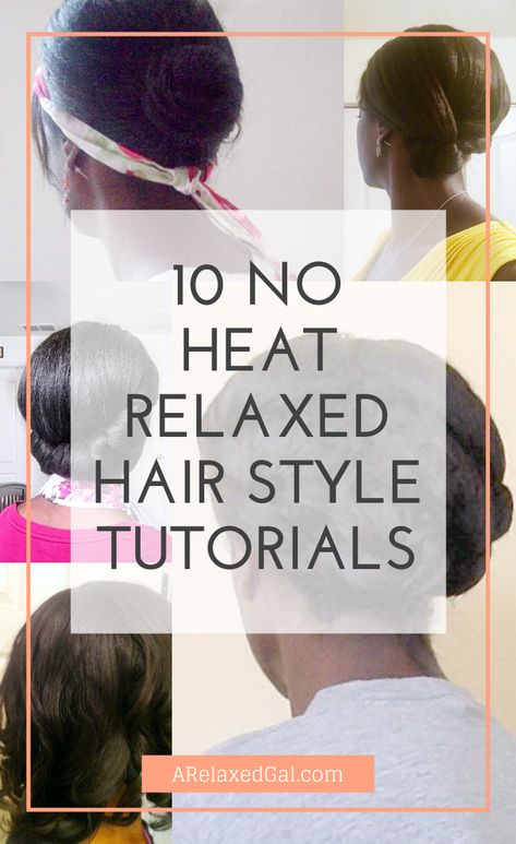 If you're looking to change up your hairstyle you'll want to check out this article. When it comes to relaxed hair we tend to think that we need to use heat tools to style our hair. That's not true. See what gorgeous relaxed hairstyles you can achieve without using a bit of heat. | A Relaxed Gal Short Hair Styles Relaxed Hair, Relaxed Hair Protective Hairstyles, Relaxed Hair Hairstyles Medium Short, Styling Relaxed Hair, Styles For Relaxed Hair, Short Relaxed Hair Styles, Relaxer Styles For Black Hair, Texlaxed Hair, Styles For Relaxed Hair Black Women