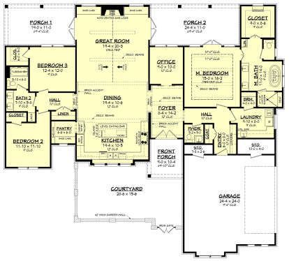 Modern Transitional Plan: 2,703 Square Feet, 3 Bedrooms, 2.5 Bathrooms - 963-00779 Types Of Houses Styles, Luxury Ranch House Plans, Single Story House Floor Plans, Floorplan Ideas, Home Floorplans, 3 Bedroom Home Floor Plans, Bungalow Ideas, Modern Ranch House, Simple Floor Plans