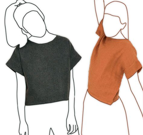 Diy Short Sleeve Shirt, Boxy Top Sewing Pattern Free, Boxy Crop Top Sewing Pattern, Box Shirt Pattern, Woven Shirt Pattern, Free Box Top Sewing Pattern, Boxy Top Pattern Free, Free Tank Top Pattern Sewing, Boxy Shirt Pattern