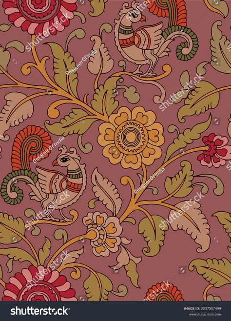 (199) WhatsApp Kalamkari Allover, Kalamkari Pattern, Kalam Kari, Kalamkari Design, Kalamkari Prints, Kalamkari Print, Kalamkari Designs, Peacock Wall Art, Kalamkari Painting