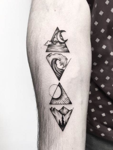 4 Elements Tattoo, Four Elements Tattoo, Natur Tattoo Arm, Group Tattoos, Element Tattoo, Alchemy Tattoo, Avatar Tattoo, Literary Tattoos, Elements Tattoo