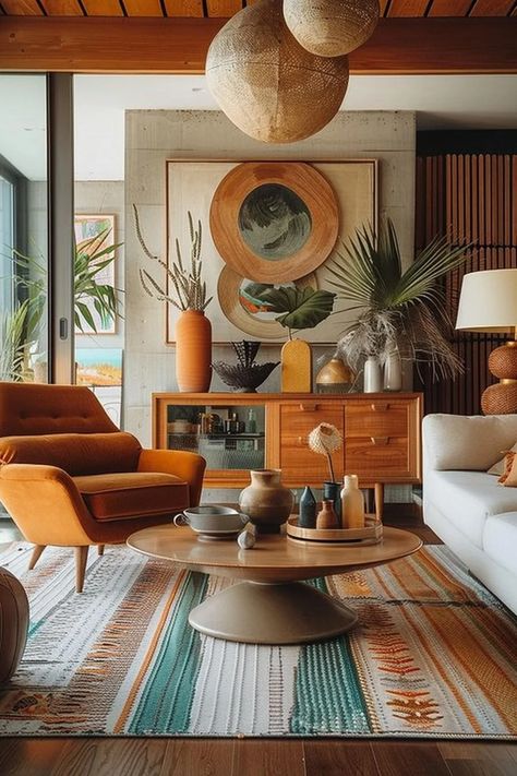 18 Colorful Mid Century Modern Living Room Designs 40 Mid Century Modern Living Room Design, Colorful Mid Century Modern, Beautiful Small Homes, Mid Century Modern Living, Mid Century Modern Living Room, Beige Sofa, Mid Century Modern Decor, Retro Home Decor, Boho Living Room