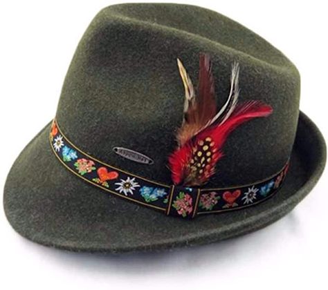 Amazon.com: Essence of Europe Gifts E.H.G Oktoberfest Alpine Green Wool Hat Embroidered Band and Feather by E.H.G | S : Clothing, Shoes & Jewelry Oktoberfest Hat, German Hats, Amsterdam Trip, German Costume, Mountain Hat, Popular Hats, Oktoberfest Costume, German Outfit, Alpine Green