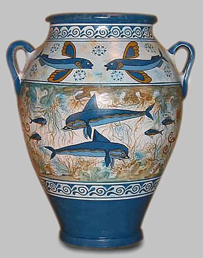 Reproduction of a Minoan dolphin pot. {Not old] Ancient Pottery Greece, Minoan Pottery, Ancient Crete, Knossos Palace, Minoan Civilization, Greek Civilization, Minoan Art, Ancient Greek Pottery, Greek Pottery