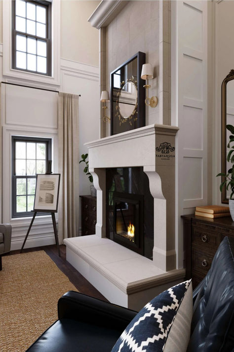 Explore the French Country fireplace surround by Tartaruga Design! This elegant mantel embodies the beauty of French country simplicity.🏡💫  Visit our website to view more and get inspired!

#tartarugadesign #caststonemantel #interiordesign #architecturaldesign #caststone #fireplacesurround French Stone Fireplace, Tuscan Fireplace, French Country Fireplace, Tv Stand Decor Living Room, Elegant Mantel, Fireplace Bookcase, Country Fireplace, Fireplace Shelves, Modern French Country