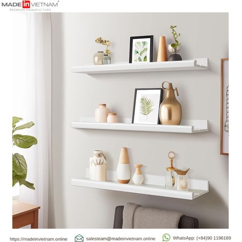 🌟 Modern Floating Shelves 🌟 Transform your space with these sleek and stylish floating shelves! Perfect for displaying your favorite decor pieces while keeping your home organized and modern. 🏡✨ 👉Please, Contact for Wholesale Price! 👉 Get in touch with us: - Website: www.madeinvietnam.online -E-mail: salesteam@madeinvietnam.online -WhatsApp: (+84)90 1196169 #ModernFloatingShelves #HomeDecor #InteriorDesign #MinimalistLiving #StylishStorage #Vietnameseproduct #Vietnamwholesaledistributor #Vie... Long Wall Shelves, Floating Storage Shelves, Custom Floating Shelves, White Wall Shelves, Floating Shelves Bedroom, Black Floating Shelves, Shelves For Wall, White Wood Wall, White Floating Shelves