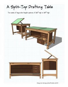 Pattern for a drafting table; might be useful - with modifications Working Desk Ideas, Working Desk, Woodworking Desk, Woodworking Chair, Woodworking Cabinets, Woodworking Bed, Woodworking Logo, Intarsia Woodworking, Drafting Table