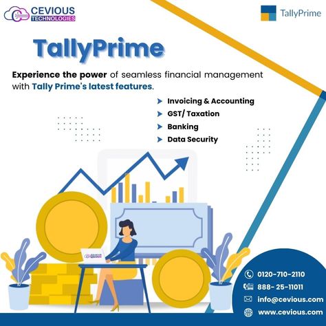 Experience hassle-free financial management with Tally Prime, the powerful accounting software that helps you streamline your business operations and achieve greater efficiency. . . #TallyPrime #AccountingSoftware #cevioustech #tallysolution #tally #tallysoftwar #FinancialManagement #BusinessSolutions #tallyforall #SimplifyYourFinances #ProductivityTools #SmallBusiness #keepbusinessupdated #TaxCompliance #EfficientAccounting #TallyPrimeExperience #EasyAccounting #FinancialFreedom #Tallybenefits Tally Prime, Business Operations, Productivity Tools, Accounting Software, Data Security, Financial Management, Business Solutions, Banking, Financial Freedom