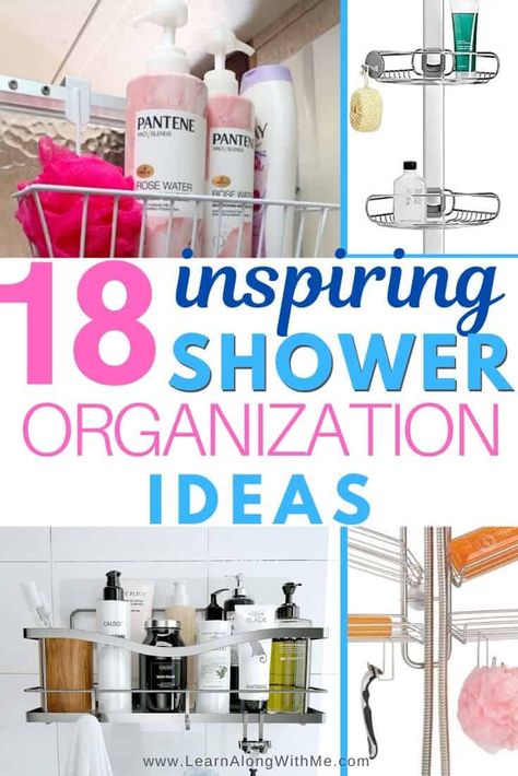 Bathtub Shampoo Storage Ideas, Small Shower Hacks, No Drill Shower Shelves, Storage In Shower Ideas, Shower Tub Organization, Shower Hacks Storage, Shower Niche Organization, Shampoo Storage In Shower Diy, Stand Up Shower Storage Ideas