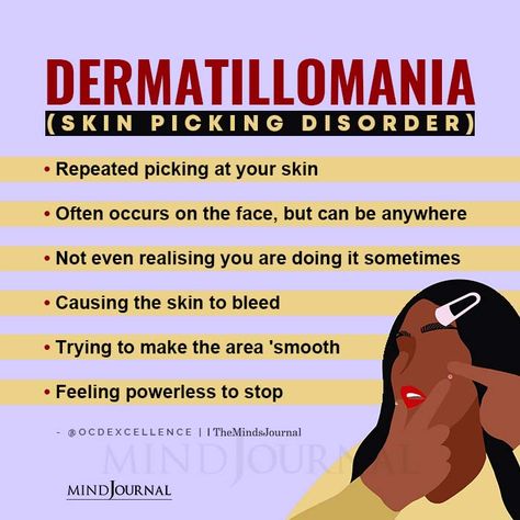 Dermatillomania Dermatilloma Tips, Trichotillomania Tips, Trichotillomania Quotes, Depersonalization Disorder, Skin Picking Disorder, Paranoid Personality Disorder, Boderline Personality Disorder, Mental Health Facts, Emotional Awareness